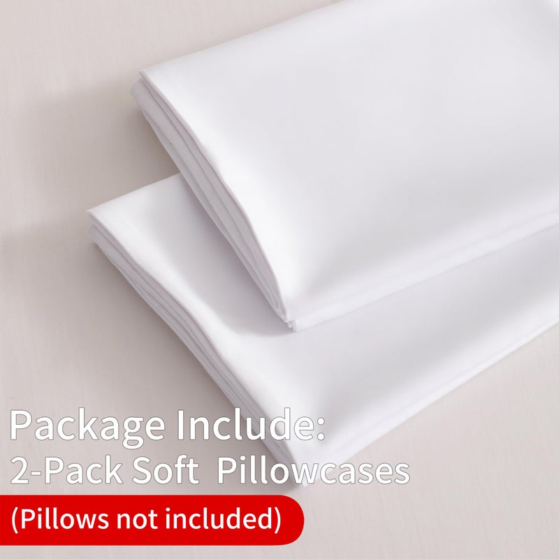 BEDSUM Microfiber Queen Pillowcases Set of 2, Soft Wrinkle Resistant and Easy Care Pillow Cases with Envelope Closure for Kids, 20x30 inches, White - Image 2